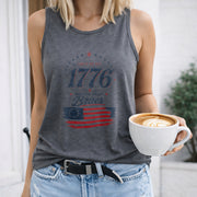 1776 Patriotic America Independence Women's Color Cotton Tank Top in Gray