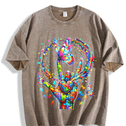 For the Urban Explorer & Grunge Vibes: Rainbow Hand Rock Vintage Washed T-Shirt in Brown