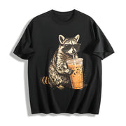 Raccoon Iced Coffee Cotton T-Shirt in Black