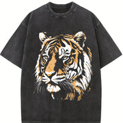 Tiger Retro Animal 90s Animal for Tiger Lover vintage washed oversized T-shirt in Black