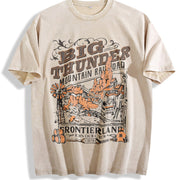 European and American Letter Vintage Washed T-Shirt in Beige