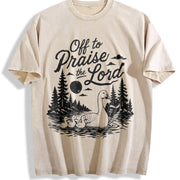 Off to Praise the Lord Christian Faith Duck Nature Vintage Washed T-Shirt in Beige
