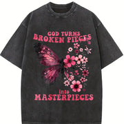 Butterfly - God Turns Broken Pieces Into Masterpieces vintage washed oversized T-shirt in Black