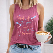 Coquette America Land of the Free Because of the Brave PNG Women's Color Cotton Tank Top in Red