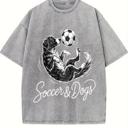 Soccer and Dogs Vintage Washed T-Shirt in Gray