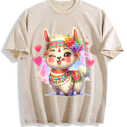 With Llama Hair Accent for Winter Vintage Washed T-Shirt in Beige