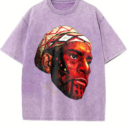 Alex Pereira Poatan Painted Face Portrait MMA vintage washed oversized T-shirt in Purple