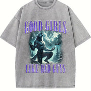 Good Girls Like Bad Guys 90s Vintage Washed T-Shirt in Gray