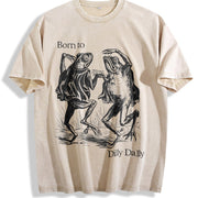 Born to Dilly Dally Frog Vintage Washed T-Shirt in Beige