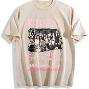 Katseye Beautiful Chaos Tracklist Vintage Washed T-Shirt in Beige