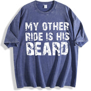 MY OTHER RIDE IS HIS BEARD LETTERS Ladies Outfit vintage washed oversized T-shirt in Blue