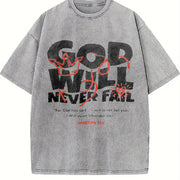 God Will Never Fail You Christian Faith Vintage Washed T-Shirt in Gray