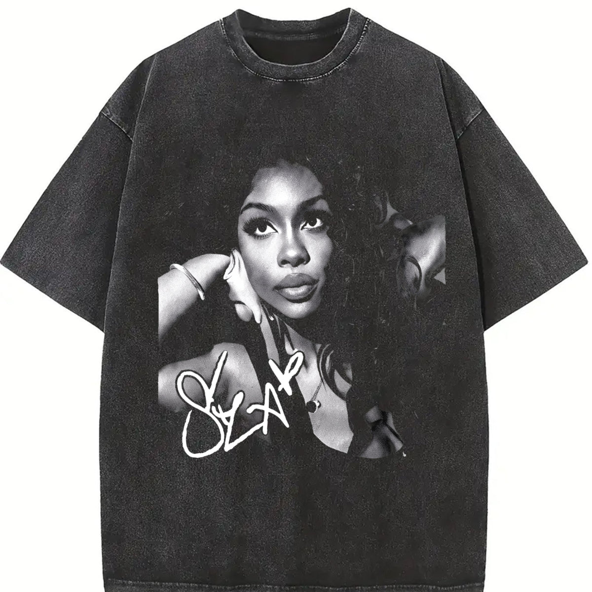 SZA Portrait Vintage Washed T-Shirt in Black