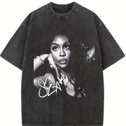 SZA Portrait Vintage Washed T-Shirt in Black