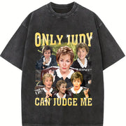 Only Judy Can Judge Me and for autumn and winter vintage washed oversized T-shirt in Black
