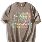 First Grade Teacher Vintage Washed T-Shirt in Brown