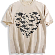 Heart-shaped Dinosaur 1pc Vintage Washed T-Shirt in Beige