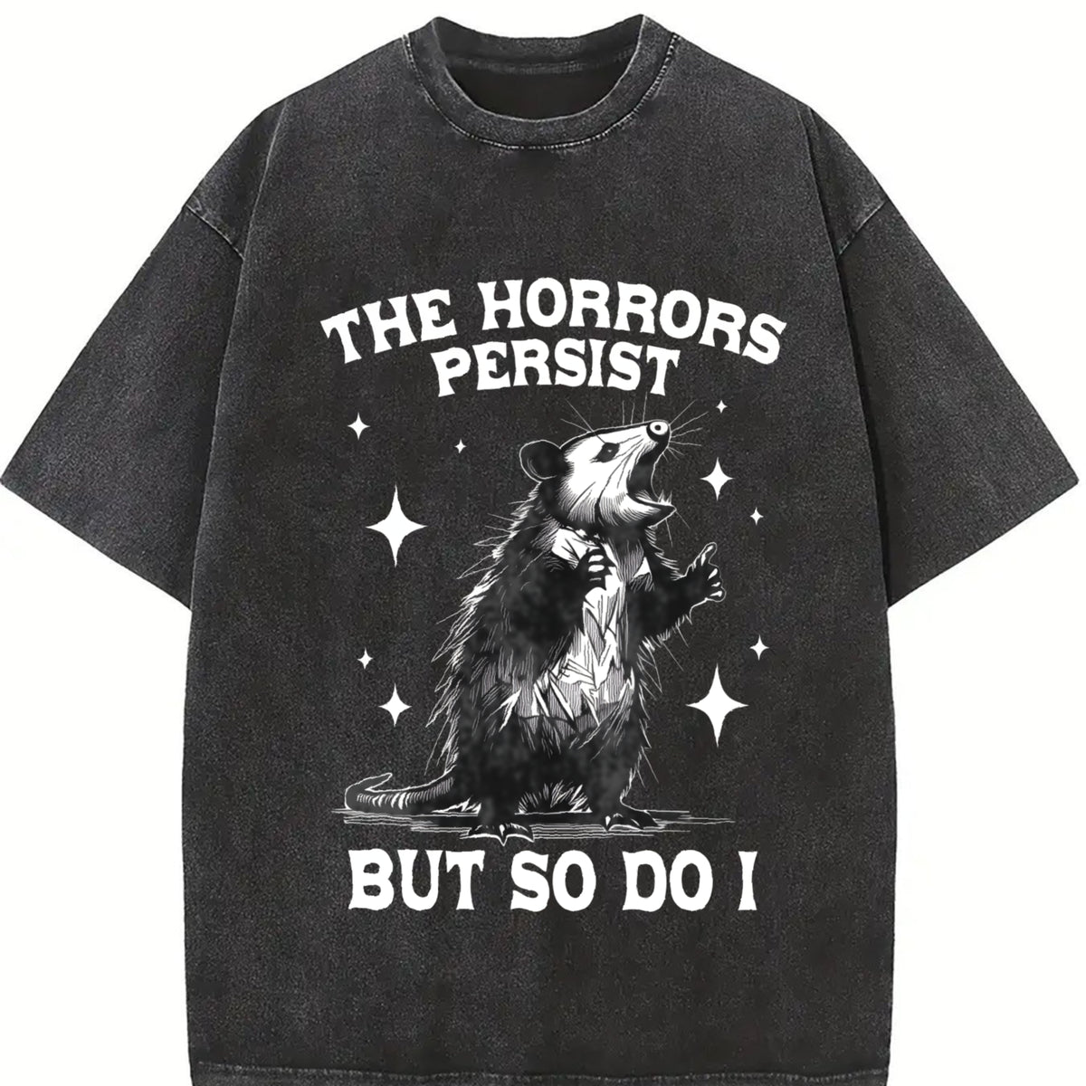 Retro Possum Says 90s Vintage Washed T-Shirt in Black