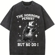 Retro Possum Says 90s Vintage Washed T-Shirt in Black