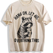 European and American Animal Vintage Washed T-Shirt in Beige