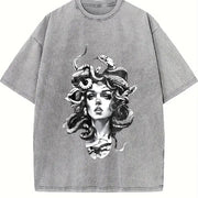 Distressed American Retro Vintage Washed T-Shirt in Gray