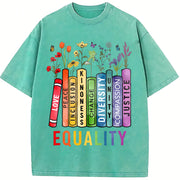 Equal Rights Book Flower Vintage Washed T-Shirt in Blue