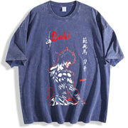 Baki Hanma Anime vintage washed oversized T-shirt in Blue