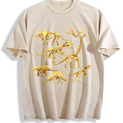 Dinosaur Skeleton 90s Vintage Washed T-Shirt in Beige