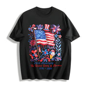 USA 250th Anniversary 4th of July Back Independence Day Cotton T-Shirt in Black