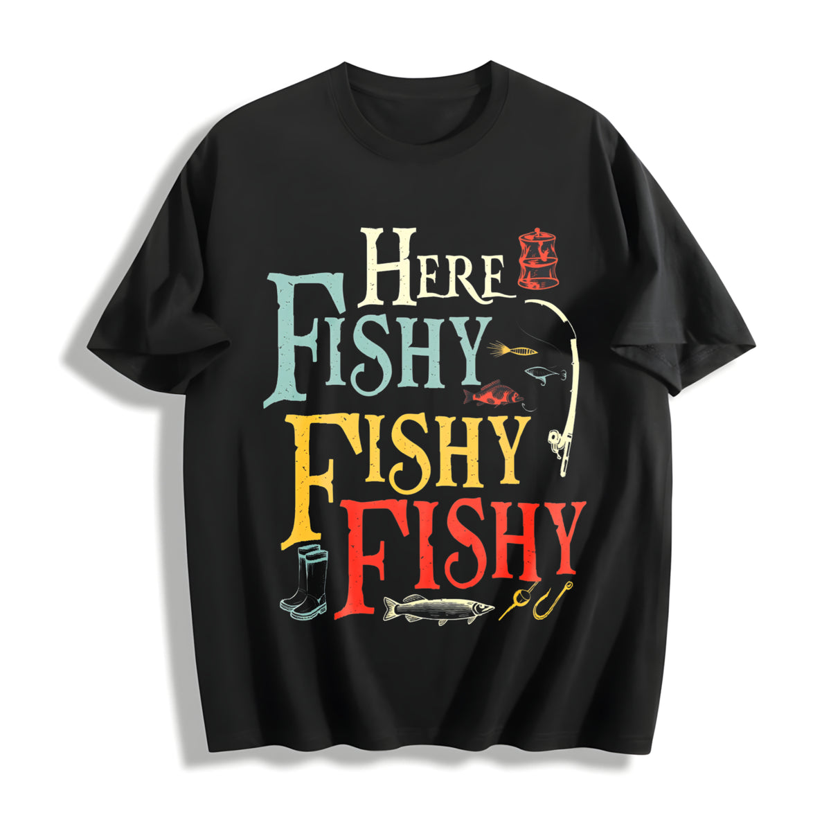 Here Fishy Fishy Cotton T-Shirt in Black