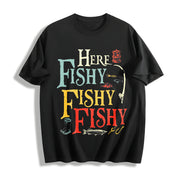 Here Fishy Fishy Cotton T-Shirt in Black