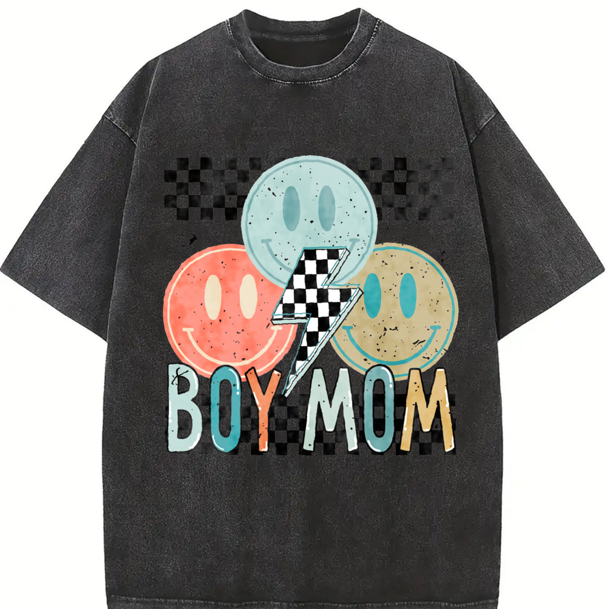 Boy Mom Matching Set Vintage Washed T-Shirt in Black