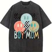 Boy Mom Matching Set Vintage Washed T-Shirt in Black