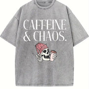 Caffeine and Chaos Vintage Washed T-Shirt in Gray