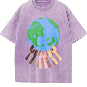Hands Holding the Earth Vintage Washed T-Shirt in Purple
