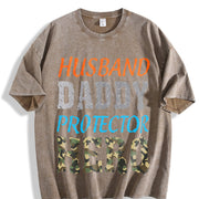 Husband Daddy Protector Hero Vintage Washed T-Shirt in Brown