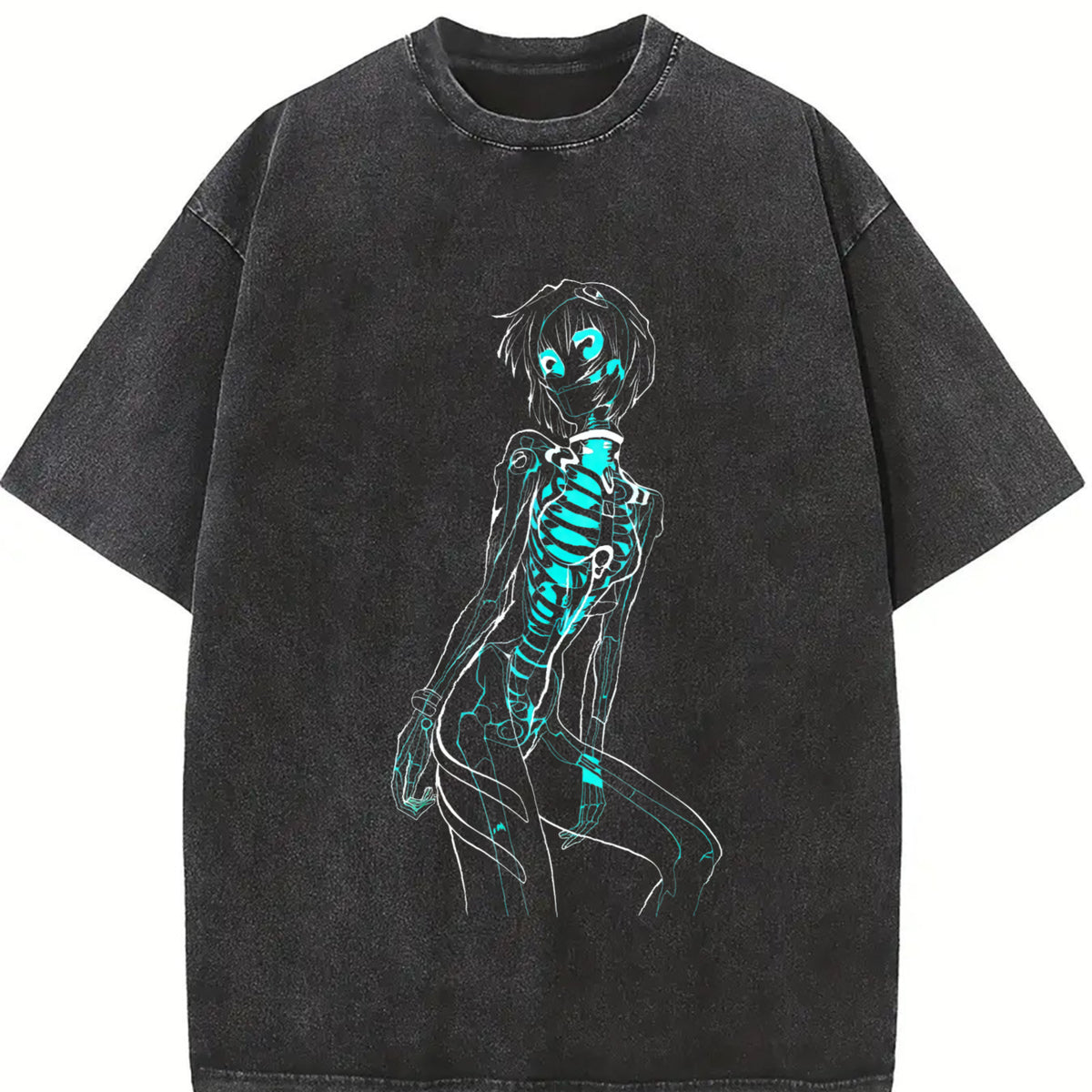 Neon Evangelion Anime Manga vintage washed oversized T-shirt in Black