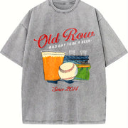 ZestLoop Baseball Beer Sports Printing Vintage Washed T-Shirt in Gray