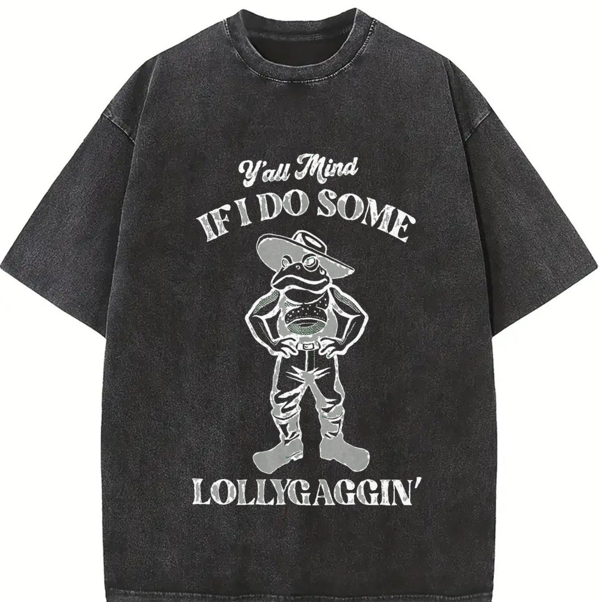 Y'all Mind If I Do Some Lollygaggin' Retro Farmer Frog 90s Vintage Washed T-Shirt in Black