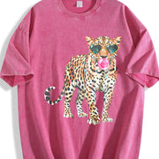 Leopard Blowing Bubblegum Vintage Washed T-Shirt in Red