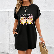 Dress a Cartoon Owl Cotton T-Shirt in Black