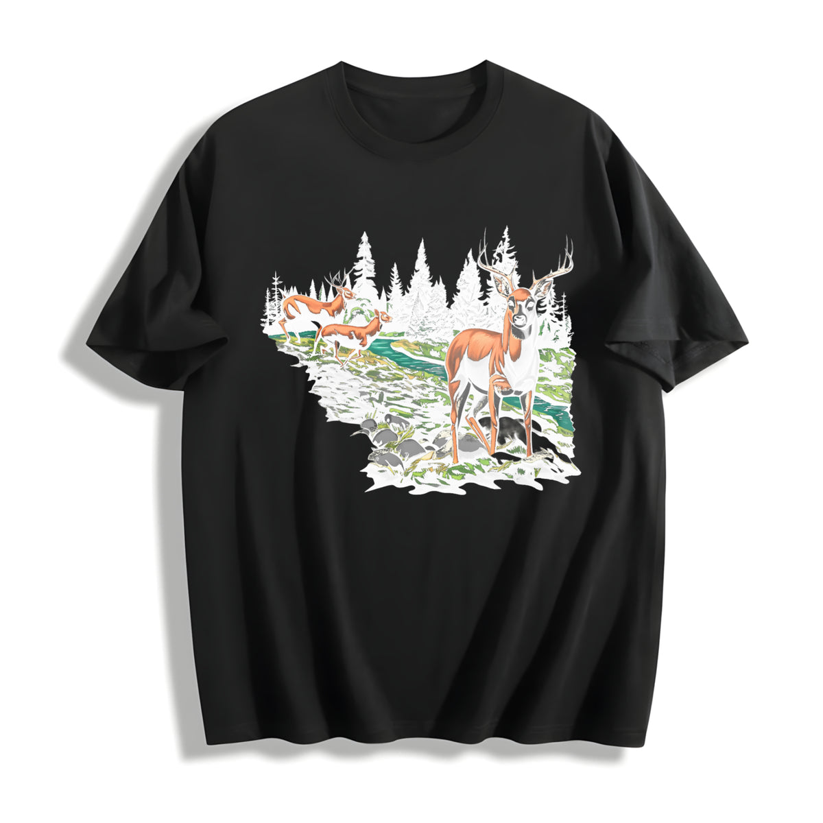 The 90s National Wildlife Deer Cotton T-Shirt in Black