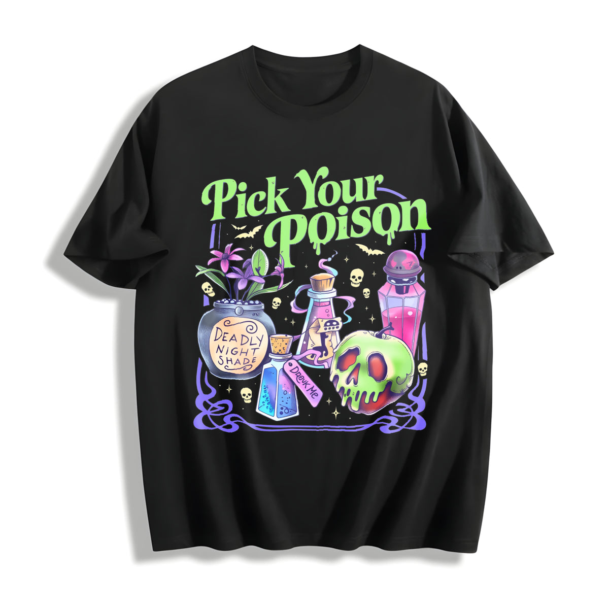 Pick Your Poison Princess Halloween Cotton T-Shirt in Black