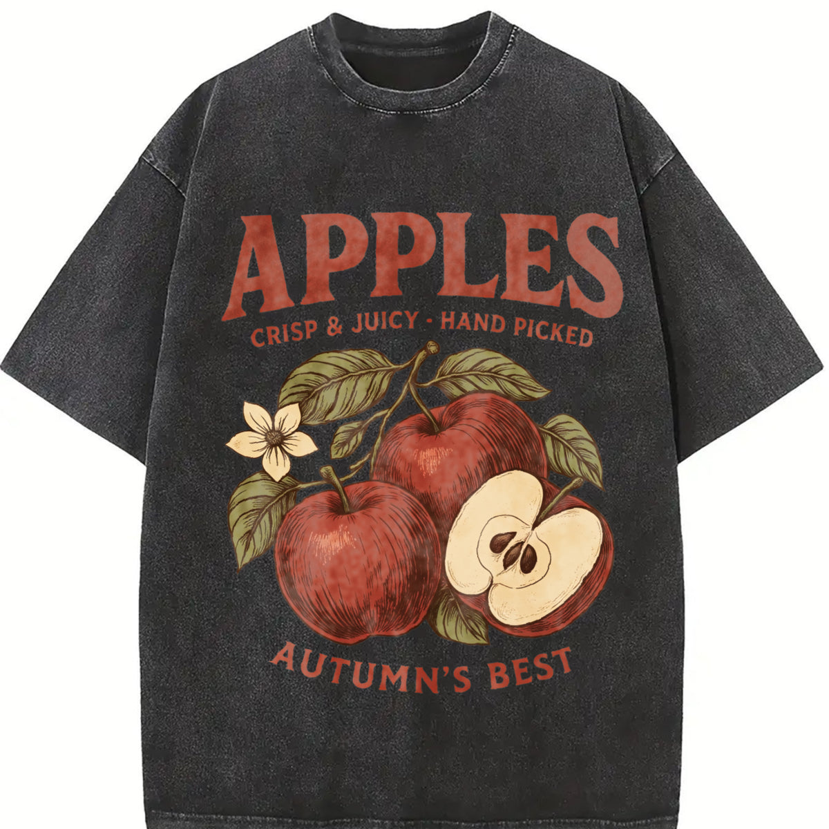 Apples Autumn's Best Vintage Washed T-Shirt in Black