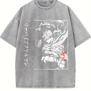 Levi Ackerman Anime – Retro Attack on Titan Anime Lover vintage washed oversized T-shirt in Gray