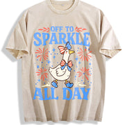 4th of July Goose Off to Sparkle All Day Vintage Washed T-Shirt in Beige