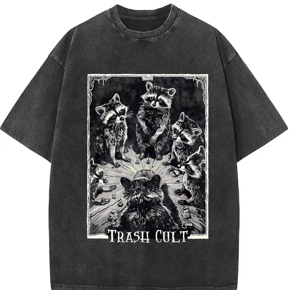 Trash Cult Raccoon Tarot Sleeveless Tank Vintage Washed T-Shirt in Black