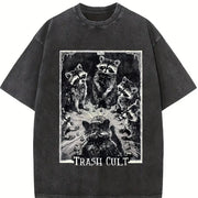 Trash Cult Raccoon Tarot Sleeveless Tank Vintage Washed T-Shirt in Black