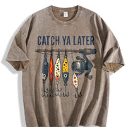 Letter & Mixed Vintage Washed T-Shirt in Brown