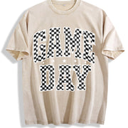 Football Checkered with Logos for Sports Parties Vintage Washed T-Shirt in Beige